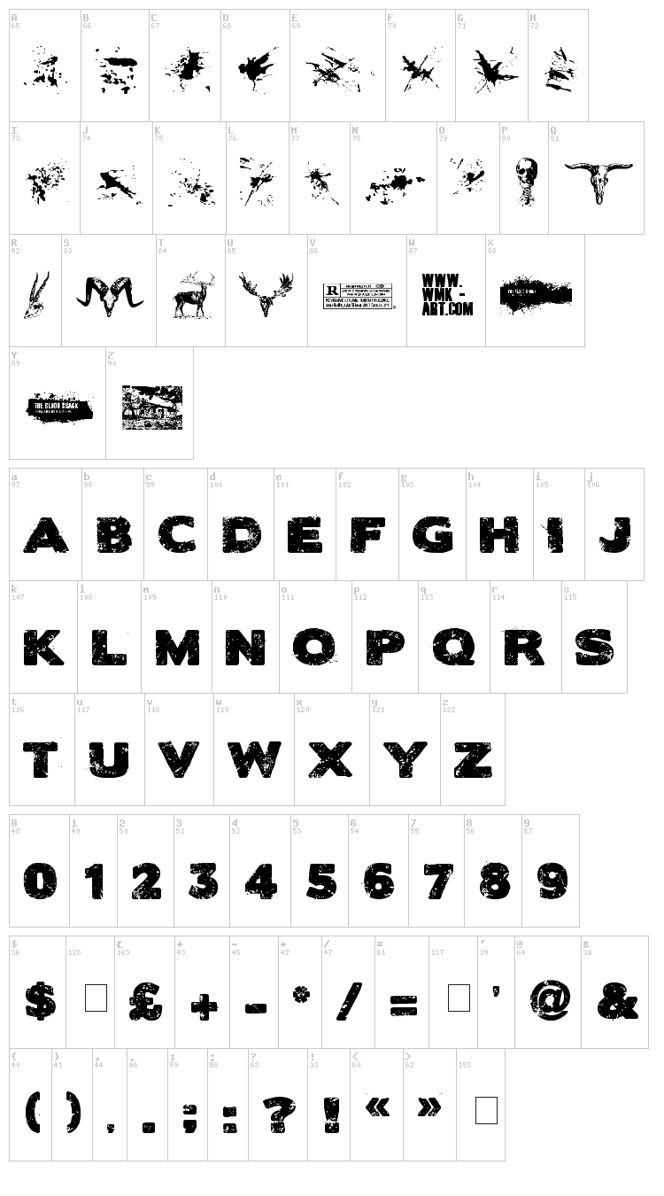 The Blood Shack font map